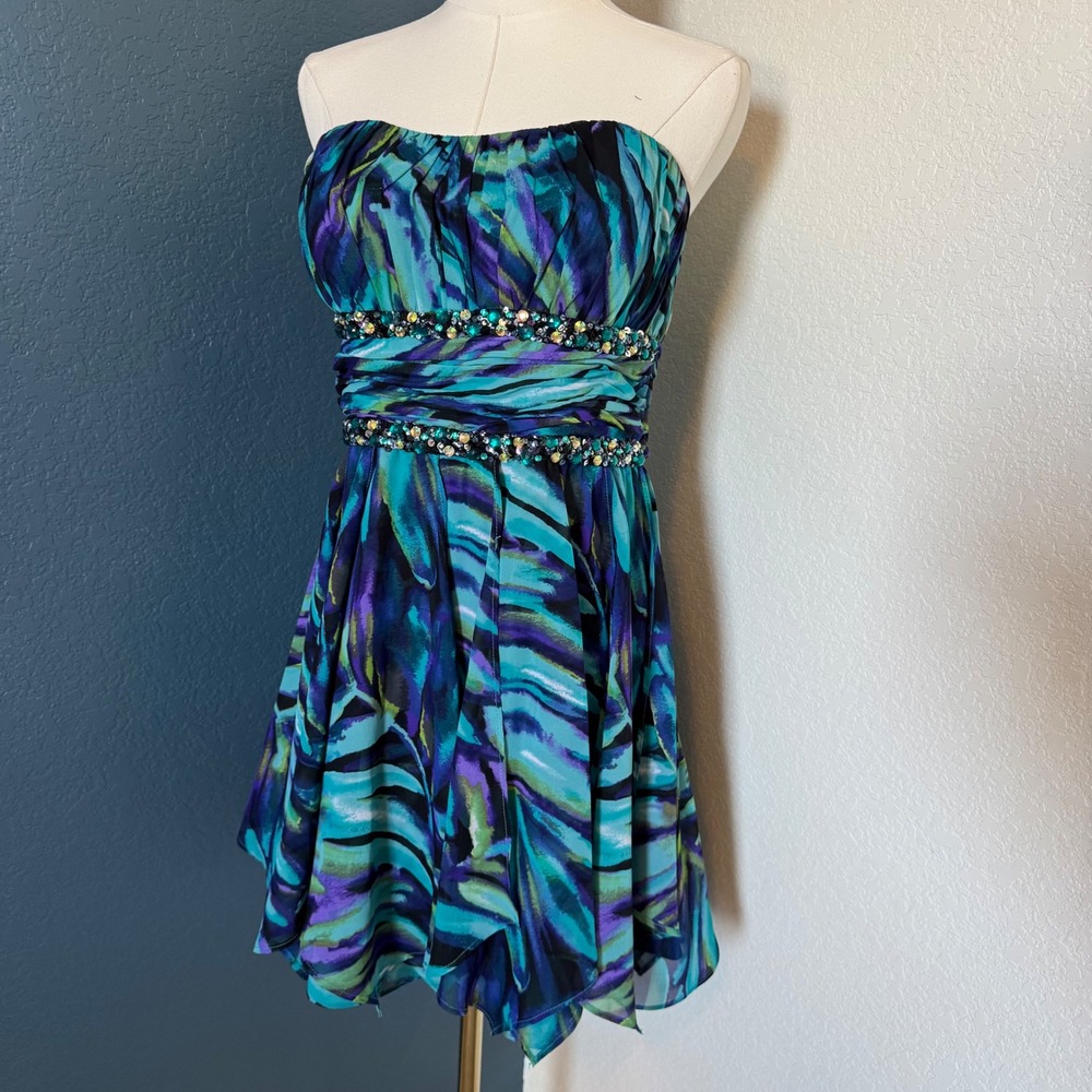 Y2K Glam Homecoming Party‎ Dress, Morgan & Co, Teal Blue Purple, Size 11/12